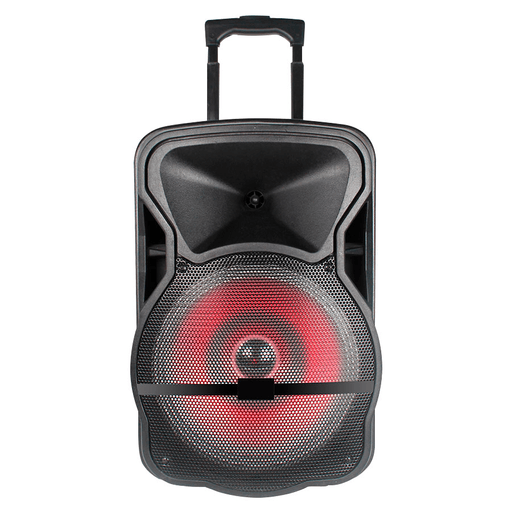 Este potente parlante Fiesta con 220W de potencia y 5500W PMPO es perfecto para escuchar tus canciones favoritas y llevar la fiesta a donde quieras. Cuenta con Radio FM, conexión bluetooth, USB, audio jack 3.5mm y entrada para micrófono. Además, incluye luces LED opcionales, micrófono inalámbrico, función karaoke para máxima diversión y es fácilmente transportable ya que cuenta con ruedas y manija para que puedas llevar la fiesta a donde vayas.