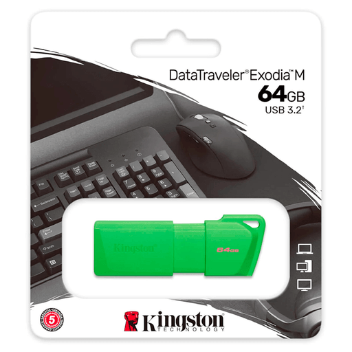 DataTraveler® Exodia™ M de Kingston es la solución de almacenamiento ideal. Es compatible con USB 3.2 Gen 1 para notebooks, equipos de sobremesa, monitores y otros dispositivos digitales. DT Exodia M permite rápidas transferencias y facilita el almacenamiento de documentos, música, vídeo y mucho más. Su práctico diseño la convierte en una solución ideal tanto en el trabajo como en el aula o en el hogar. 