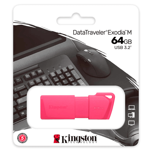 DataTraveler® Exodia™ M de Kingston es la solución de almacenamiento ideal. Es compatible con USB 3.2 Gen 1 para notebooks, equipos de sobremesa, monitores y otros dispositivos digitales. DT Exodia M permite rápidas transferencias y facilita el almacenamiento de documentos, música, vídeo y mucho más. Su práctico diseño la convierte en una solución ideal tanto en el trabajo como en el aula o en el hogar. 