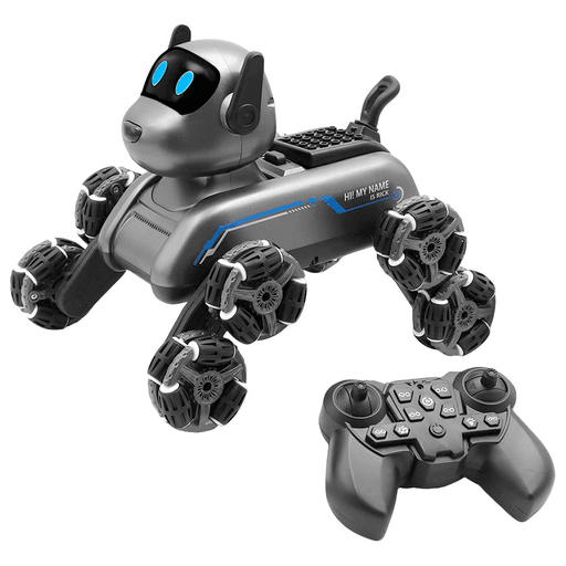 La diversión será eterna con tu amigo más fiel, ahora hecho un robot inteligente. Perfectamente manejable con control remoto, su estructura resistente y sus múltiples movimientos lo convierten en un compañero ideal de juego interactivo. Cuenta con luces LED cambiantes en los ojos, sonidos perrunos y 3 canciones diferentes que harán de cada momento único e irrepetible. Además, puede girar hasta 360º, elevar sus ruedas y realizar demostraciones automáticas con sólo un clic, ofreciendo una experiencia completa de juego para los más pequeños.
