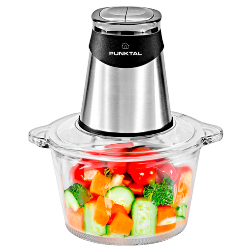 La picadora de alimentos Punktal es un electrodoméstico imprescindible en cualquier cocina. Con una potencia de 500W y capacidad de 1.8L, te permite triturar todo tipo de alimentos de forma rápida y eficiente. Sus 4 cuchillas picadoras de acero inoxidable y estructura con 2 niveles de cuchilla garantizan resultados perfectos en cada uso. Además, cuenta con bowl vidrio y cuerpo de acero inoxidable le dan un diseño elegante y duradero.