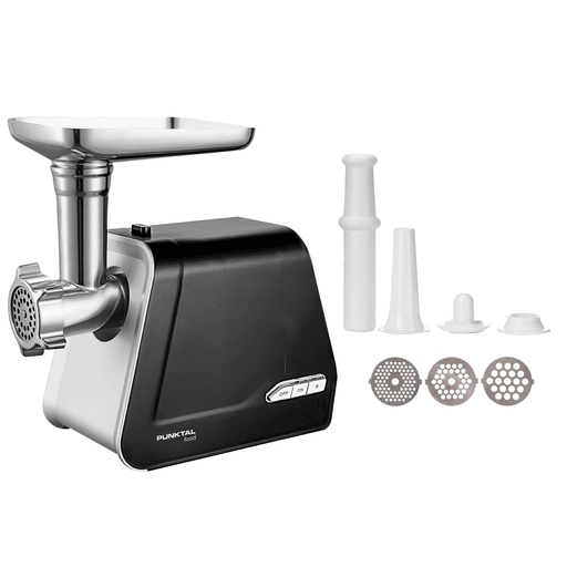 La picadora de carne Punktal ofrece 1400W de potencia y un rendimiento de 1.5Kg/min, ideal para preparaciones rápidas y consistentes. Incluye placas de corte intercambiables, accesorios para salchichas y kebbe, y función inversa para evitar atascos. Sus piezas de acero inoxidable aportan durabilidad y su diseño permite guardar los accesorios de forma práctica. Una herramienta completa para cocina casera o uso frecuente.