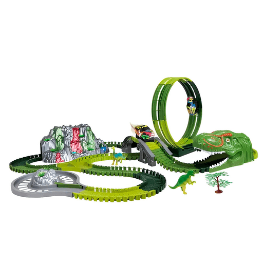 La Pista de Auto Dinosaurio es el juguete ideal para estimular la imaginación de los más pequeños. Con 237 piezas de montaje libre y sencillo, ofrece una combinación flexible que permite jugar de diversas formas. Este divertido set cuenta con un túnel en forma de cabeza de dinosaurio, un puente y un volcán con luces, agregando emoción y realismo a la aventura. Además, incluye figuras de dinosaurios que hacen que la diversión sea completa, mientras se aprende acerca de estos fascinantes seres prehistóricos.