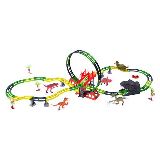 Esta pista de auto dinosaurio estimula la imaginación y fomenta el aprendizaje. Con 65 piezas de montaje libre y un diseño colorido y flexible, incluye un puente y túnel con forma de cabeza de dinosaurio, perfecto para crear escenarios de aventuras jurásicas. Además, cuenta con un auto a batería con giro 360º, ideal para proporcionar horas de diversión sin limites.