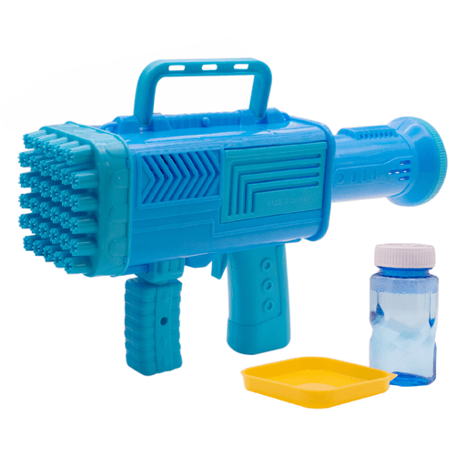 Esta pistola de burbujas tipo Bazooka es un divertido juguete que va a entretener a los niños por horas. Fabricada con plástico resistente, cuenta con 34 agujeros, lo que garantiza una gran cantidad de burbujas en cada disparo. Además, su mando de agarre facilita su uso y permite un manejo cómodo. Para utilizarla solo hay que colocar el líquido para burbujas en el recipiente incluido, sumergir la pistola de burbujas en él y apretar el gatillo para que comience la diversión.