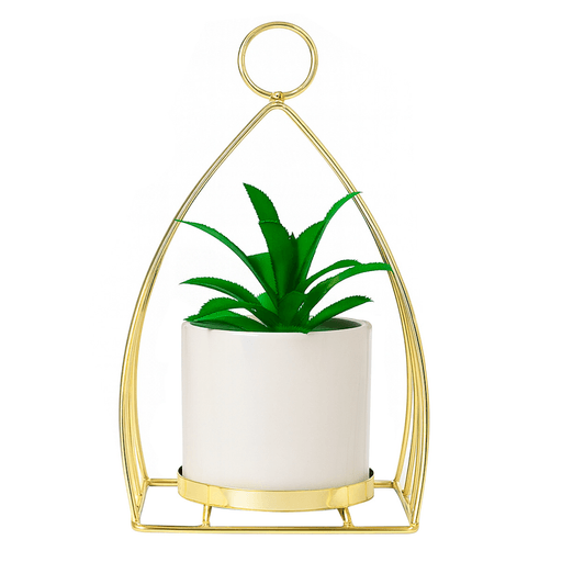 Planta Artificial Saiph con maceta de cerámica y soporte de metal, perfecta para dar un toque de frescura y estilo sin necesidad de cuidados. Su diseño realista y detalles cuidados hacen que luzca como una planta natural, mientras que la maceta de cerámica blanca y el soporte metálico dorado aportan un aire moderno y elegante. Ideal para decorar escritorios, estanterías o rincones especiales, tanto en interiores como exteriores.
