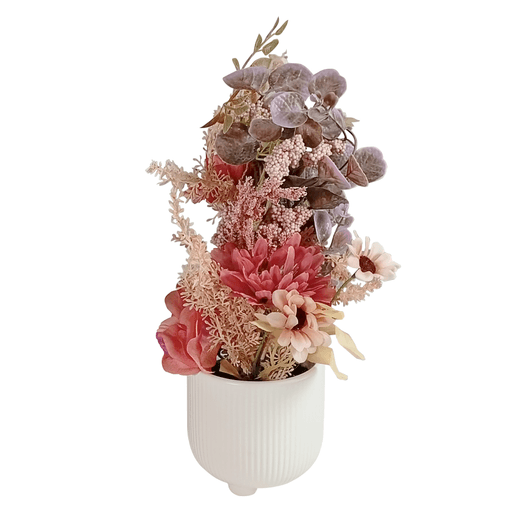 Este ramo artificial con maceta es una solución decorativa ideal para quienes buscan elegancia y practicidad. Su diseño cuidadosamente equilibrado aporta calidez y estilo a cualquier ambiente interior, sin necesidad de mantenimiento. La base acanalada de acabado mate realza la composición floral, convirtiéndola en un centro de atención sutil pero sofisticado. Perfecto para hogares, oficinas o espacios comerciales, este arreglo ofrece una alternativa duradera y versátil para realzar rincones con personalidad y armonía visual.