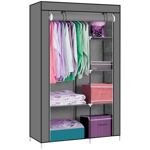 Este práctico ropero de tela plegable DecoTeam con dos divisiones posee un amplio espacio para usar como perchero, 6 estantes para guardar tu ropa y una cortina enrollable que se abre y cierra con cierres. Está diseñado en tela transpirable de excelente calidad y muy fácil de limpiar. Además es fácil de armar siendo esta una opción muy práctica para mantener tu ropa organizada.