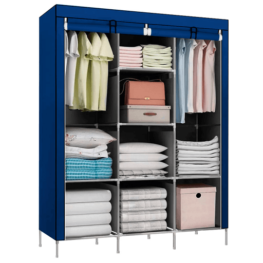 Práctico ropero de tela plegable DecoTeam con tres divisiones, posee dos amplios espacios con perchero y 8 estantes. Cada división cuenta con cortina enrollable y se abre y cierra con cierres. Está diseñado en tela transpirable de excelente calidad y muy fácil de limpiar. Además es fácil de armar. Una opción útil y práctica para mantener tu ropa organizada.