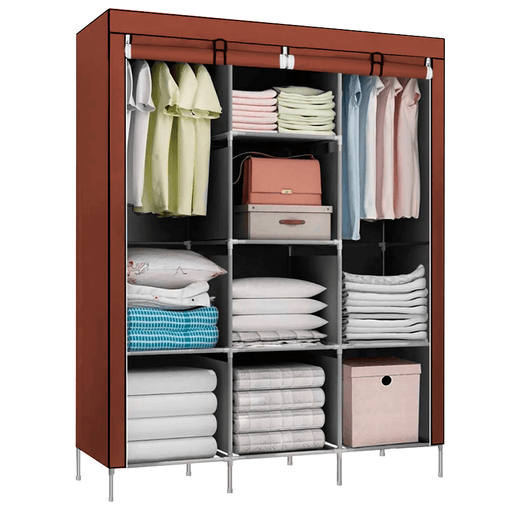 Práctico ropero de tela plegable DecoTeam con tres divisiones, posee dos amplios espacios con perchero y 8 estantes. Cada división cuenta con cortina enrollable y se abre y cierra con cierres. Está diseñado en tela transpirable de excelente calidad y muy fácil de limpiar. Además es fácil de armar. Una opción útil y práctica para mantener tu ropa organizada.