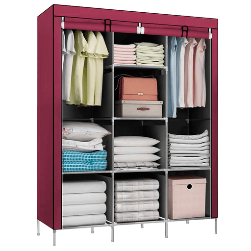 Práctico ropero de tela plegable DecoTeam con tres divisiones, posee dos amplios espacios con perchero y 8 estantes. Cada división cuenta con cortina enrollable y se abre y cierra con cierres. Está diseñado en tela transpirable de excelente calidad y muy fácil de limpiar. Además es fácil de armar. Una opción útil y práctica para mantener tu ropa organizada.