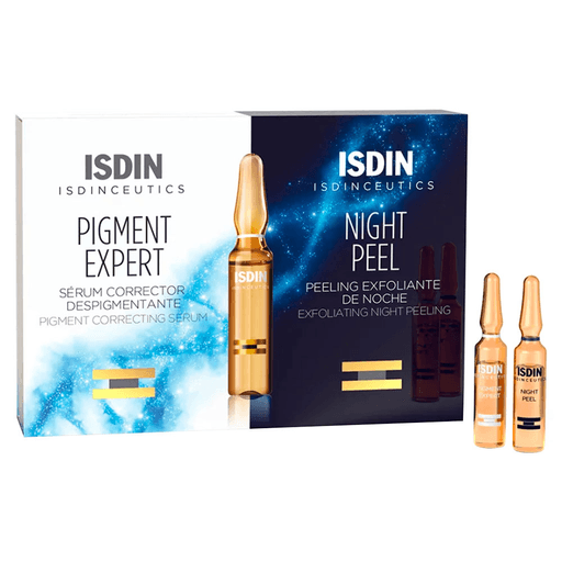 La rutina Day&Night Antimachas combina el sérum despigmentante Pigment Expert, que ayuda a reducir las manchas y a prevenir la aparición de las mismas, con el peeling de noche Night Peel, que ayuda a renovar la piel estimulando la producción de colágeno y reduciendo los signos del fotoenvejecimiento. 