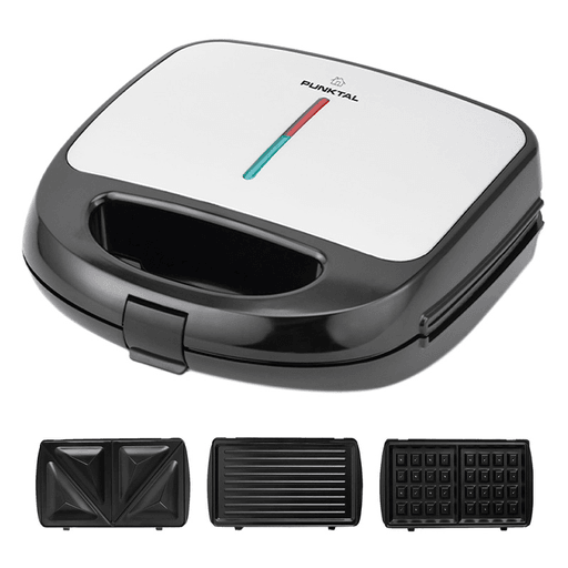 La sandwichera 3 en 1 Punktal con potencia de 750W es la aliada perfecta para tu cocina. Con su diseño inteligente y práctico, podés preparar deliciosos sándwiches, grillados y waffles sin que se peguen, gracias a sus placas antiadherentes intercambiables. Además, cuenta con protección contra sobrecalentamiento para garantizar tu seguridad. Su cierre frontal asegura una cocción uniforme, y su luz indicadora te brinda un control total de la cocción. En su base, cuenta con pies antideslizantes para mayor estabilidad, por lo que podés cocinar con total tranquilidad. Sorprendé a tu familia y amigos con tus creaciones culinarias y disfrutá de la versatilidad de las placas intercambiables de esta sandwichera 3 en 1.