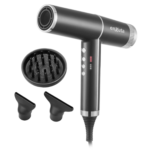 Este secador de pelo Enxuta ofrece un rendimiento profesional gracias a su potente motor brushless. Con 1600W de potencia, 3 velocidades y 3 niveles de temperatura, es ideal para todo tipo de peinados. Cuenta con tecnología iónica, función de memoria, cool shot para fijar el peinado y una innovadora función de autolimpieza. Alcanza una velocidad de 110.000rpm y está diseñado con un sistema de protección contra sobrecalentamiento para mayor seguridad. Además, incluye dos concentradores y un difusor, perfectos para moldear el cabello según tus necesidades.