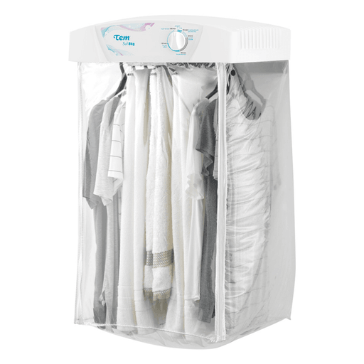 Secarropas Tem Sol de 8Kg de capacidad, en color blanco, con sistema de guardado fácil para que no ocupe mucho espacio cuando no esté en uso. Tendrá su ropa seca en poco tiempo y sin arrugas, ya que cuenta con bolsa de secado en PVC y 6 perchas extraíbles. Funciona con sistema de circulación de aire y los últimos 15 minutos de funcionamiento son en ciclo frío, seca sin desgastar la ropa y protegiéndola del frizz.
Es el secarropas ideal, rápido, económico y de bajo ruido.
