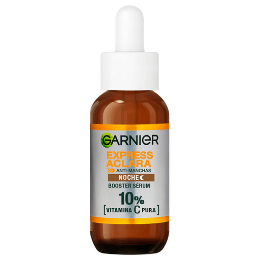 Descubrí el nuevo Garnier Express Aclara Booster Sérum Noche con 10% de vitamina C pura para una piel radiante y reducir las manchas durante la noche, cuando la piel es mas receptiva a la regeneración. Despertá con una piel más luminosa día tras día!