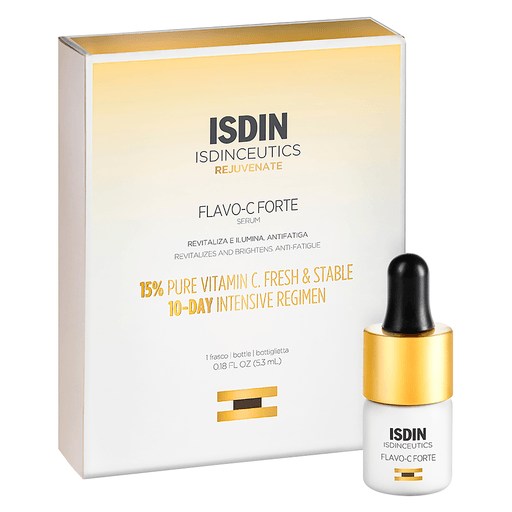 El Sérum Isdinceutics Flavo-C Forte con vitamina C pura revitaliza, ilumina el rostro y ayuda a reducir las arrugas en solo 30 días. Un potente sérum facial con un 15% de vitamina C pura y fresca que ayuda a atenuar los signos de fatiga en la piel, revitalizando e iluminando tu rostro.