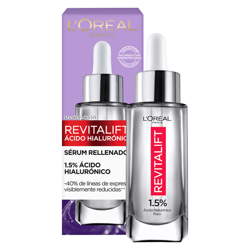 Despídete de esas delgadas líneas de expresión que se generan en tu rostro gracias a este producto de L'Oréal. Este Serum rellenador cuenta con con 1,5% de ácido hialurónico puro, el cual es capaz de reducir en un 47% las líneas de expresión, generando un 75% más de volumen y mejorando en un 85% la calidad de la piel. Este producto es recomendado por dermatólogos y tiene como resultado una piel profundamente hidratada.