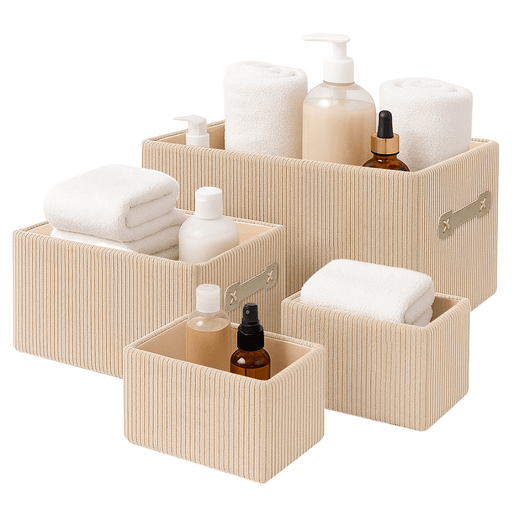 Organizá tu hogar con estilo gracias a este set de canastos de pana acanalada, que combina elegancia y funcionalidad en cada detalle. Su diseño liviano pero resistente ofrece un amplio espacio para guardar accesorios de belleza, toallas, juguetes o cualquier artículo del hogar, adaptándose a cualquier habitación. Perfectos para el dormitorio, baño, oficina o sala de estar, estos organizadores aportan un toque sofisticado mientras mantienen todo en su lugar.