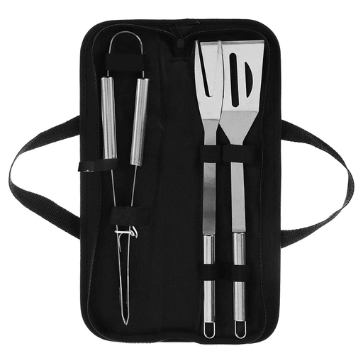Este set de asador de 3 piezas con espátula, tenedor y pinza es ideal para todos los amantes de la cocina al aire libre. Su mango incluye ganchos para colgar y ahorrar espacio mientras cocinás, con un diseño largo para evitar accidentes. Incluye un estuche para fácil transporte y para que puedas realizar todas tus comidas en diferentes eventos, reuniones, picnics y mucho más. ¡Aprovechá esta oportunidad y disfrutá de tus comidas al aire libre con este increíble set de asador!