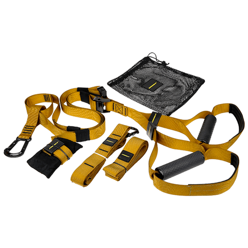 Ejercitate cuando quieras sin tener que salir de tu casa con este set de cintas de suspensión TRX Best. Cuenta con bloqueo de alta resistencia, ajustador rápido y mangos de goma duraderos.