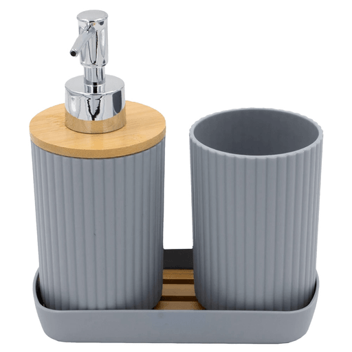 El Set de Baño de 3 piezas es un producto de excelente calidad que combina durabilidad y elegancia en un diseño moderno y elegante. Incluye un dispensador para jabón líquido, una jabonera para barra de jabón y un vaso para que puedas mantener tu baño organizado y con un toque sofisticado. Además, la combinación de plástico ABS y madera le da un aspecto natural y fresco que se adapta fácilmente a cualquier estilo de decoración.