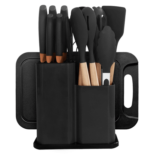 El Set de Cocina de 19 Piezas es una opción completa y funcional para acompañarte en cada preparación diaria. Su diseño ergonómico brinda un manejo cómodo y práctico, mientras que su variedad de accesorios, incluyendo menage, cuchillos, tabla de picar y soporte, lo convierte en un conjunto versátil para cualquier cocina. Fabricado con materiales de alta calidad, ofrece propiedades antiadherentes, gran durabilidad y resistencia, además de soportar tanto bajas como altas temperaturas, adaptándose perfectamente a todo tipo de recetas.