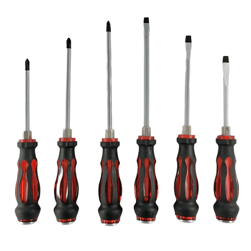 Este set de 6 destornilladores es ideal para trabajos de reparación, mantenimiento y armado, tanto en el hogar como en el taller. Sus vástagos están fabricados en acero cromo vanadio de alta calidad, ofreciendo gran resistencia, durabilidad y buen desempeño en el uso diario. Cuentan con puntas magnetizadas que facilitan sujetar los tornillos y trabajar con mayor precisión, incluso en espacios reducidos. Además, su mango ergonómico brinda un agarre cómodo y seguro, mientras que su base reforzada permite aplicar golpes sin dañar la herramienta, aportando mayor versatilidad en distintos tipos de trabajo.
