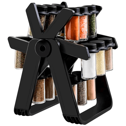 Este especiero giratorio está diseñado con la forma de una noria para darle un toque diferente a tu cocina. Incluye 18 frascos de vidrio para mantener tu cocina organizada y poder ordenar tus especias para una rápida identificación. No es solo un especiero para almacenar, sino también un elemento de exhibición único para la cocina.
