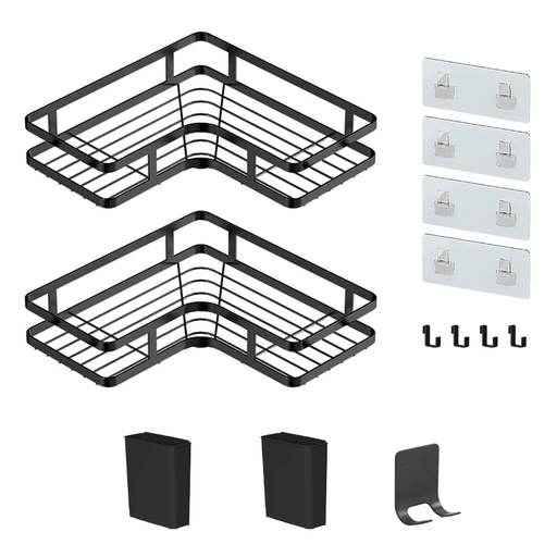 El set de estantería aérea de 5 piezas es la solución perfecta para organizar tus accesorios de baño de manera práctica y con estilo. Está fabricado con excelente calidad y un diseño moderno y elegante, que se adapta a cualquier decoración. Es fácil de instalar, ya que cuenta con adhesivo y es adecuado para paredes lisas como mármol, metal, vidrio y madera. Además, está hecho acero inoxidable con acabado negro mate que lo protege contra la corrosión y el óxido.