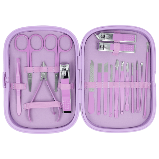 El set de manicura de 18 piezas ofrece todo lo necesario para el cuidado completo de uñas, manos, pies y rostro en un solo kit práctico. Sus herramientas están fabricadas en acero inoxidable de alta calidad, lo que garantiza precisión, durabilidad y resistencia a la oxidación para un uso prolongado. Incluye cortaúñas, tijeras, limas, pinza y diferentes herramientas para cutículas y limpieza facial, permitiendo realizar una rutina de cuidado personal completa. Además, viene con un estuche compacto y elegante que mantiene todas las piezas organizadas y protegidas, siendo liviano y fácil de transportar, ideal tanto para uso en casa como para llevar de viaje.