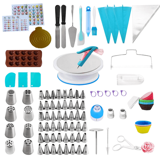 Este completo Set de Repostería de 291 piezas es perfecto para dar vida a tus creaciones culinarias, ya seas principiante o profesional. Fabricado con materiales de alta calidad como silicona, acero inoxidable y PP, todos de grado alimenticio, garantiza seguridad y durabilidad en cada uso. Incluye herramientas versátiles diseñadas para decorar y personalizar todo tipo de postres, como pasteles, cupcakes, galletas y manualidades de azúcar. Su diseño funcional y su amplia variedad de piezas lo convierten en una elección ideal para quienes buscan mejorar sus habilidades y crear postres espectaculares con facilidad y estilo.