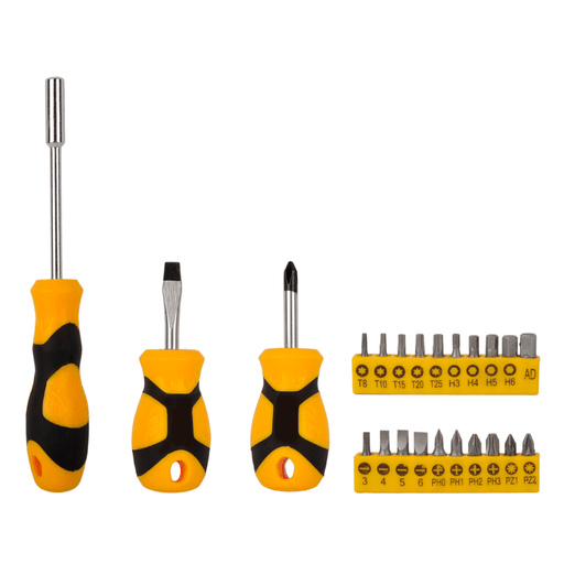 Este set de destornilladores de 23 piezas FREFOX es la herramienta ideal para trabajos de reparación, mantenimiento y armado, tanto en el hogar como en entornos profesionales. Fabricado con hojas de acero al cromo vanadio, ofrece una excelente resistencia al desgaste y una larga vida útil. Incluye 3 destornilladores y puntas intercambiables, permitiendo adaptarse fácilmente a distintos tipos de tornillos y tareas. Sus puntas magnéticas brindan un mejor agarre y mayor comodidad al trabajar, evitando deslizamientos y facilitando la precisión.