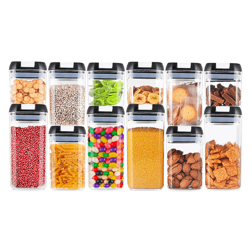 El set de 12 envases organizadores es perfecto para mantener tus alimentos almacenados de manera práctica y ordenada. Con un diseño moderno y apilable, estos envases permiten ahorrar espacio en tu cocina. Están fabricados en plástico de alta calidad, garantizando durabilidad y resistencia. Además, la tapa con sello de goma de calidad alimentaria ofrece un cierre hermético, manteniendo tus alimentos más frescos y protegidos del polvo. Con este sistema de sellado, podrás conservar la calidad de tus cereales, azúcar, harina, pasta, arroz, café, nueces, té y mucho más.