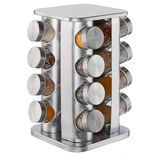El Set de 16 Especieros giratorio en acero inoxidable y frascos de vidrio es el complemento perfecto para tu cocina. Tiene un diseño elegante y una base giratoria de 360° que te permite acceder de manera rápida a tus condimentos favoritos. Además, gracias a que los frascos cuentan con tapas de rosca, aseguran la frescura de tus especias y hierbas, facilitando su uso y almacenamiento.