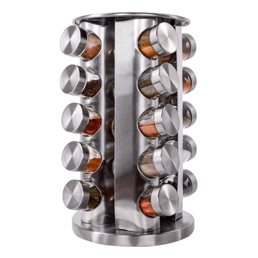 El Set de 20 Especieros giratorio en acero inoxidable y frascos de vidrio es el complemento perfecto para tu cocina. Tiene un diseño elegante y una base giratoria de 360° que te permite acceder de manera rápida a tus condimentos favoritos. Además, gracias a que los frascos cuentan con tapas de rosca, aseguran la frescura de tus especias y hierbas, facilitando su uso y almacenamiento.