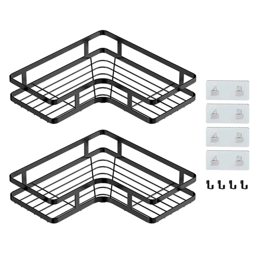 El set de estantería aérea de 2 piezas es la solución perfecta para organizar tus accesorios de baño de manera práctica y con estilo. Está fabricado con excelente calidad y un diseño moderno y elegante, que se adapta a cualquier decoración. Es fácil de instalar, ya que cuenta con adhesivo y es adecuado para paredes lisas como mármol, metal, vidrio y madera. Además, está hecho acero inoxidable con acabado negro mate que lo protege contra la corrosión y el óxido.