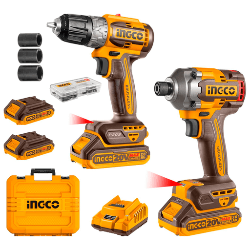 El Set INGCO ofrece potencia y versatilidad para trabajos exigentes, con un taladro inalámbrico de iones de litio sin escobillas, que alcanza una velocidad de 0-550/0-2000rpm y un par máximo de 52Nm, junto a una llave de impacto con accionamiento de 1/2” y un impresionante par de 400Nm. El set incluye además 2 baterías de 2.0Ah, cargador de 20V, 47 accesorios, 3 dados (17, 19, 21 mm) y un maletín de transporte práctico y resistente, pensado para brindar la mejor solución en cada tarea.
