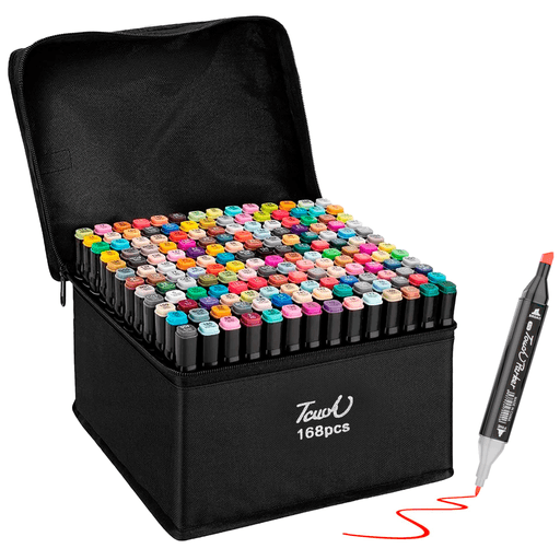 Este set de 168 marcadores con doble punta es la opción perfecta para artistas, estudiantes y amantes del arte en general. Con puntas finas y cincel en una variedad de colores, te permiten realizar desde simples esbozos hasta detalladas ilustraciones con facilidad. Gracias a su secado rápido y a la alta calidad de la tinta permanente, podrás mezclar colores sin miedo a que se emborronen y obtener una saturación de color excepcional en cada trazo. Además, cuenta con tapas codificadas por colores y un estuche de almacenamiento con correa para que puedas llevarlo vayas donde vayas.