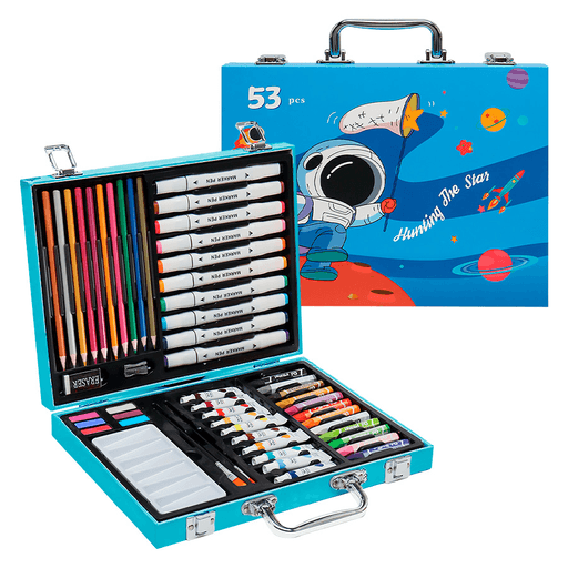 El set de pintura de 54 piezas es perfecto para artistas principiantes y profesionales. Este completo kit incluye 12 pasteles al óleo, 10 lápices de colores, 10 pinturas acrílicas a base de agua, 10 rotuladores, 6 pinturas para acuarela, 2 tipos de pinceles, paleta para las pinturas, goma y sacapuntas de metal. ¡Todo lo que necesitas para dar rienda suelta a tu creatividad en un solo lugar! Además con su práctico maletín de almacenamiento podrás llevar tus creaciones a donde quieras de forma organizada y segura. 