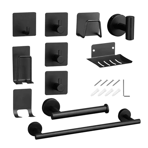 Este Set Organizador de Baño que incluye 11 piezas en acero inoxidable es la solución ideal para mantener tu baño en perfectas condiciones. Tiene un tipo de acabado mate que le otorga un aspecto moderno, elegante y sofisticado, además posee una excelente calidad que lo protege contra la corrosión y el óxido. Gracias a su fácil instalación podrás disfrutar de un baño organizado en cuestión de minutos.