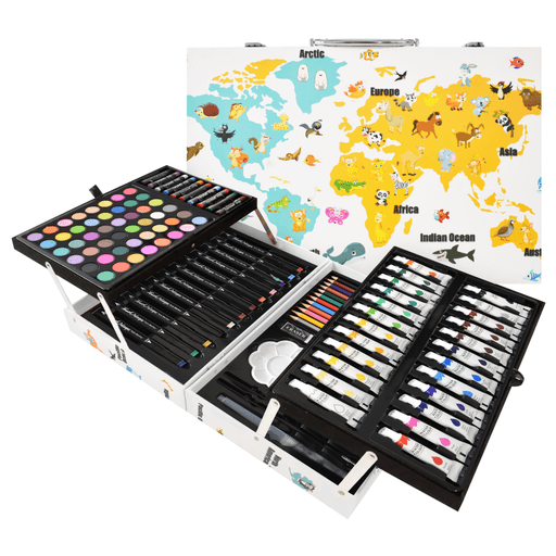 Este Set de Pintura es perfecto para los amantes del arte, ya que incluye 115 piezas para dibujar y pintar, todo en un práctico maletín de almacenamiento. Cuenta con un asa resistente y pestillos con efecto metálico, brindando durabilidad y seguridad. Cada pieza del set tiene su propio compartimento, lo que facilita mantener todo en orden y organizado. Además, el maletín cuenta con dos niveles, lo que maximiza el espacio de almacenamiento y permite tener acceso rápido a los materiales necesarios en cada momento. Gracias a su diseño de valija podrás llevar contigo todas las herramientas necesarias para dejar volar tu creatividad en cualquier lugar.