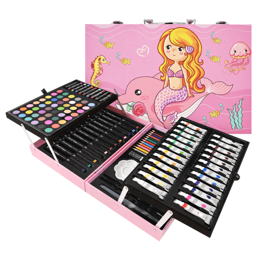 Este Set de Pintura es perfecto para los amantes del arte, ya que incluye 115 piezas para dibujar y pintar, todo en un práctico maletín de almacenamiento. Cuenta con un asa resistente y pestillos con efecto metálico, brindando durabilidad y seguridad. Cada pieza del set tiene su propio compartimento, lo que facilita mantener todo en orden y organizado. Además, el maletín cuenta con dos niveles, lo que maximiza el espacio de almacenamiento y permite tener acceso rápido a los materiales necesarios en cada momento. Gracias a su diseño de valija podrás llevar contigo todas las herramientas necesarias para dejar volar tu creatividad en cualquier lugar.