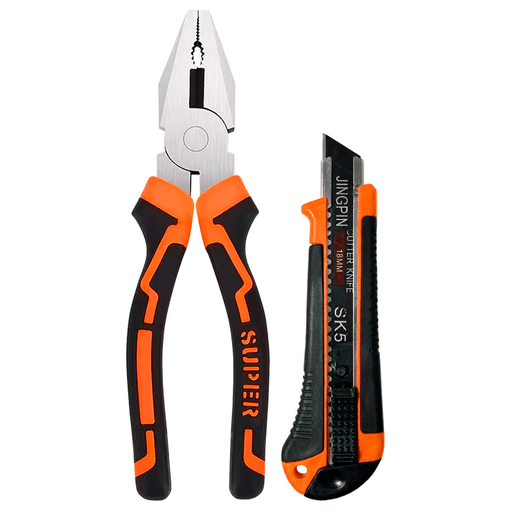 Este set de herramientas es una solución práctica y versátil para múltiples tareas, ideal tanto para el hogar como para uso profesional. Incluye un alicate universal y una trincheta, diseñados con mangos ergonómicos antideslizantes que brindan mayor comodidad y control durante el uso. La trincheta cuenta con hojas de acero SK5 de alta resistencia y un seguro de protección que garantiza mayor seguridad. Perfecto para trabajos de construcción, taller, mantenimiento o tareas domésticas, este set combina funcionalidad, durabilidad y precisión en cada uso.