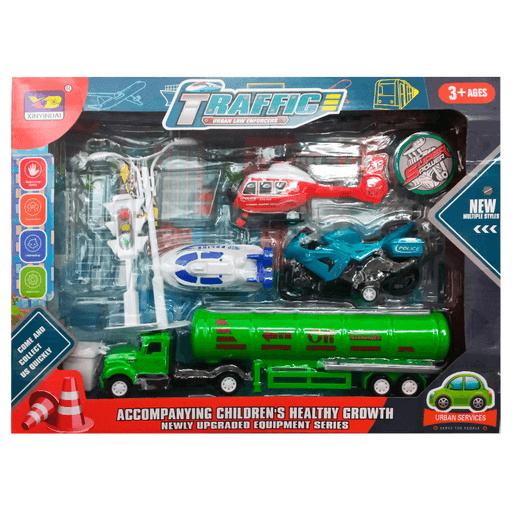 Este set de tráfico es el juguete perfecto para niños mayores de 3 años que buscan una experiencia de juego realista y divertida. Está hecho de plástico resistente y duradero, con colores brillantes que llaman la atención de los pequeños. Además, el diseño de cada pieza es realista, lo que permite a los niños sumergirse en un mundo de imaginación y creatividad.