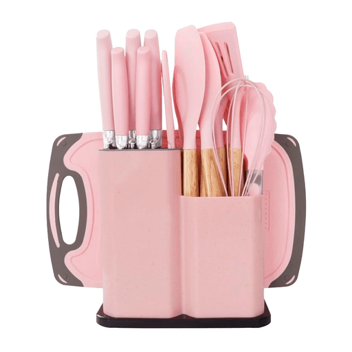 El Set de Cocina de 19 Piezas es el aliado perfecto para tus labores culinarias diarias. Posee un diseño ergonómico que facilita su manejo y garantiza comodidad al cocinar, además incluye un juego de menage, set de cuchillos, tabla de picar y soporte. Las piezas están fabricadas con materiales de alta calidad, son antiadherentes, duraderas y resistentes. Gracias a que soportan temperaturas frías y calor las hace ideales para cualquier tipo de preparación.