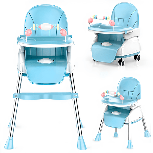Esta silla de comer se adapta a las diferentes etapas de crecimiento de tu bebé, desde que empieza a sentarse hasta los 6 años. Su altura es ajustable a un máximo de 98cm y se puede convertir en un andador con sus prácticas ruedas. Cuenta con cinturón de seguridad, barra de juguetes, posapies, bandeja doble y respaldo ajustable. Además al ser plegable, facilita su guardado y/o transporte, siendo ideal para llevarla de viaje o guardarla cuando no se esté usando
