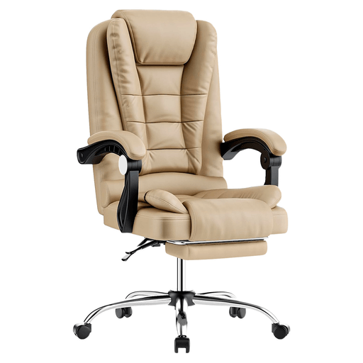 La Silla Ejecutiva EMPOLi combina diseño ergonómico, confort y funcionalidad para acompañarte durante largas jornadas. Su respaldo alto con cabecera, junto al asiento y respaldo ergonómicos con soporte lumbar, se adaptan a la forma natural del cuerpo, ayudando a mantener una postura correcta y reduciendo la tensión en cuello, hombros y espalda. Fabricada en cuero PU, ofrece un acabado elegante y duradero, con reposabrazos acolchonados, regulación de altura mediante pistón de gas y respaldo reclinable de 90° a 135° con bloqueo. Además, incorpora un reposapiés retráctil ideal para el descanso, que brinda mayor relajación y reduce la fatiga, junto con una base cromada de 5 radios que garantiza estabilidad y resistencia, soportando hasta 120kg.