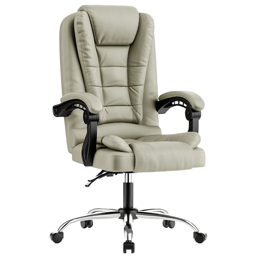 Esta silla de oficina combina comodidad, estilo y funcionalidad en un solo producto. Tapizada en ecocuero, su espuma de alta resiliencia en el respaldo, el asiento y los reposabrazos brinda una comodidad superior y ofrece un soporte firme para tu espalda durante largas jornadas de trabajo. Su mecanismo de ajuste de bloqueo te permite inclinar el respaldo hasta 130° para aliviar dolores y molestias, o simplemente para relajarte mientras jugás o descansás. Además, cuenta con soporte lumbar y altura ajustable para adaptarse a tus preferencias y necesidades.