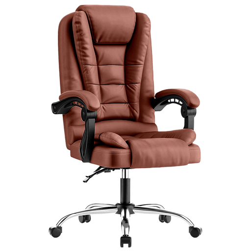 Esta silla de oficina combina comodidad, estilo y funcionalidad en un solo producto. Tapizada en ecocuero, su espuma de alta resiliencia en el respaldo, el asiento y los reposabrazos brinda una comodidad superior y ofrece un soporte firme para tu espalda durante largas jornadas de trabajo. Su mecanismo de ajuste de bloqueo te permite inclinar el respaldo hasta 130° para aliviar dolores y molestias, o simplemente para relajarte mientras jugás o descansás. Además, cuenta con soporte lumbar y altura ajustable para adaptarse a tus preferencias y necesidades.